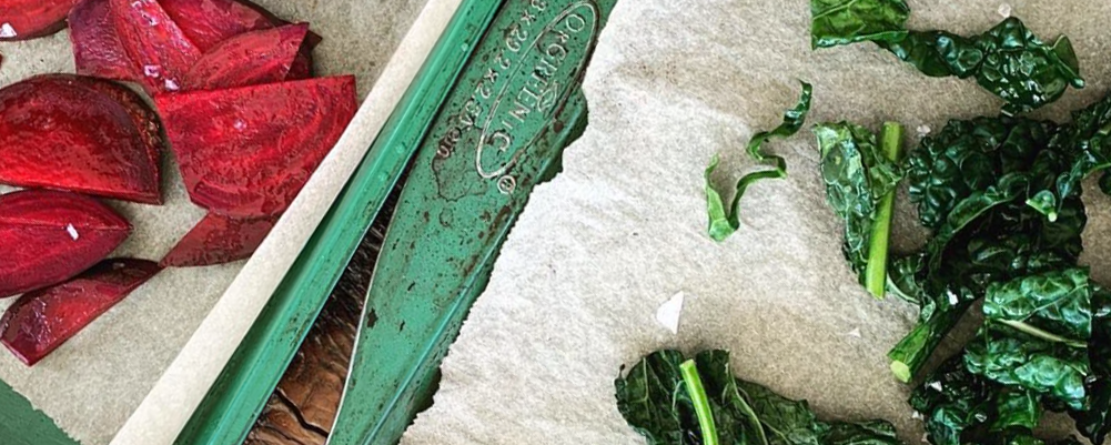 Baked Kale and Beet Chips